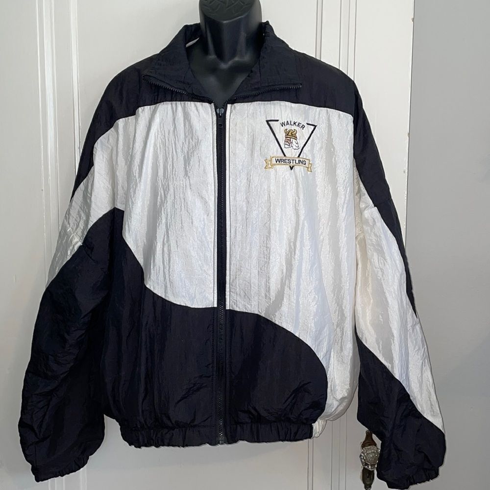 Vtg 80s/90s Neff nylon‎ parachute white/black lined jacket/“Walker Wrestling”